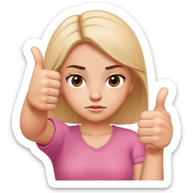 Cartoon girl showing ambivalence with one hand thumbs up and one hand thumbs down, indecisive face sticker