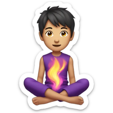 asian boy with glowing purple flame around him while sited with legs crosed sticker