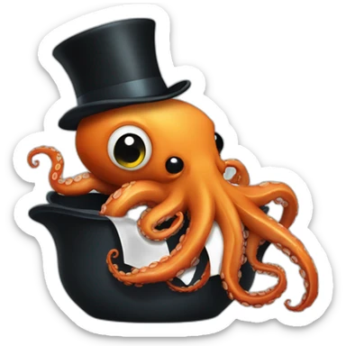 octopus with top hat thats eating a cat with flippers sticker