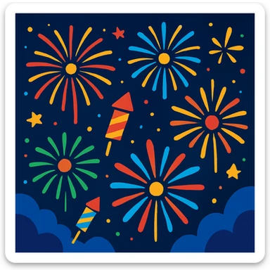 fireworks, vibrant, celebratory, night sky, modern illustration style sticker