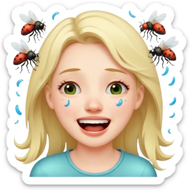 Caca fille qui pu et pleure de rire avec des mouches autour sticker