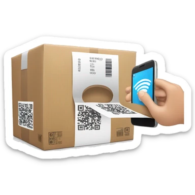 hand with phone scanning a parcel's qr-code sticker
