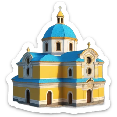 Catholic Temple from La Piedad Michoacán like church of Cúpula de Santa María del Fiore with the dome with tiles yellow and blue in 3D animation effect sticker