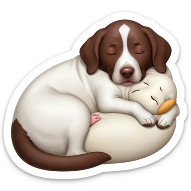 Cinematic Meme-Worthy Chubby Sleeping German Pointer Portrait Emoji, Head resting peacefully with a contented smile, showcasing a delightfully chubby build and a luxuriously soft liver and white coat, eyes shut in a serene nap, Simplified yet hilariously adorable features, highly detailed, glowing with a soft, drowsy light, high shine, relaxed and utterly lovable, stylized with an air of playful laziness, bright and heartwarming, soft glowing outline, capturing the essence of a comically sleepy hunter, so meme-worthy it feels like it could instantly become the next viral sensation of adorable slumber! sticker