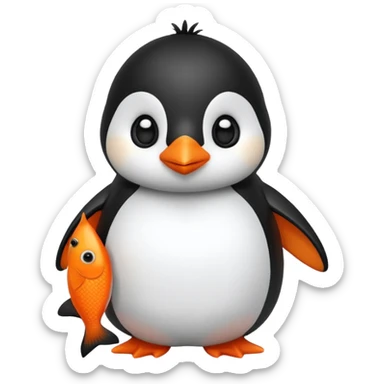 A cute penguin doll holding an orange fish. sticker