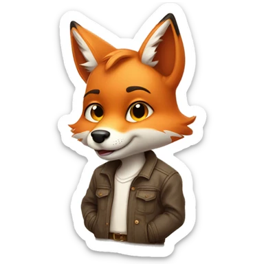adorable adult male fox cub dressed in casual and playful human clothes. He thinking about something sticker