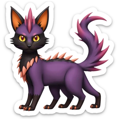 Black edgy Noivern-Noibat-Purloin-Torracat-Lykoi-Caracal-cat-Fakemon-fusion-hybrid-creature sticker