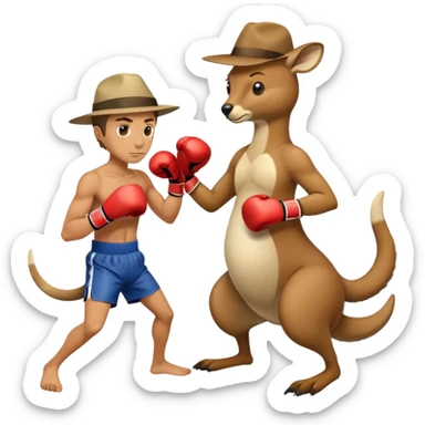 man in an Australian hat boxing with a kangaroo sticker