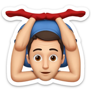 Claudio Vieira De Oliveira, sitting and looking at the viewer, head upside-down, simple background sticker