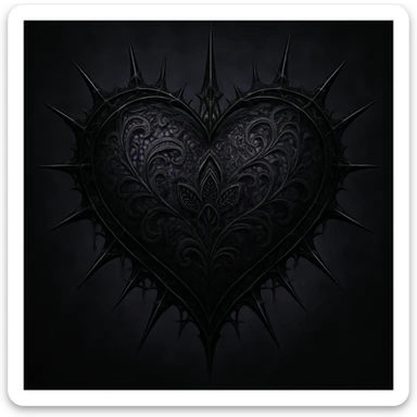 gothic style heart with lace and spikes, black and purple color scheme sticker