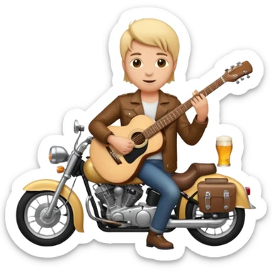We're creating a quiz for a New Year's Eve team. The idea is that people have to guess which emoji belongs to which person from three emojis. Now it's up to you to make one whole emoji from the following  emojis.  🏍🎸🍻👦 sticker