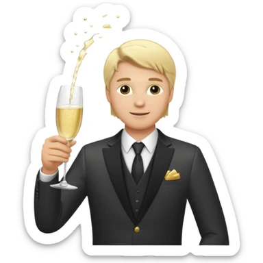 strong wealthy smart opulent white man with blonde hair, healthy, well-suited, pouring a glass of champagne, apple style emoji sticker