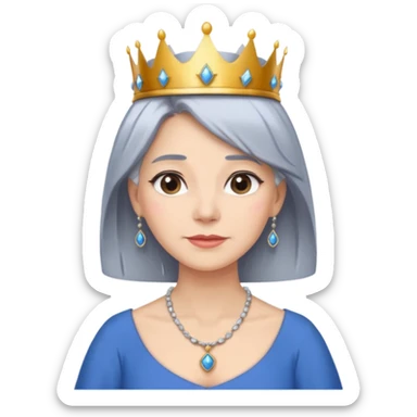 gray hair ladies with necklace and crown, with blue dress sticker