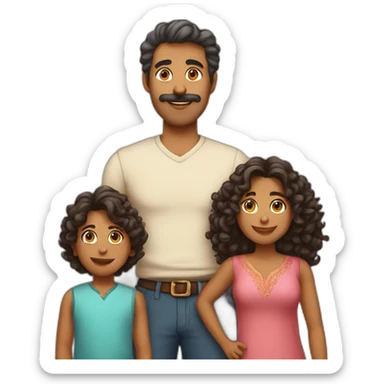 indian family with one dad and one son straight hair and one mom and one daughter curly hair sticker