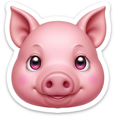 Cinematic Cute Pig Portrait Emoji, Head tilted playfully and inquisitively, featuring a glossy rosy-pink hide with a cute snout and a subtle natural sheen, round, sparkling beady eyes filled with curiosity, Simplified yet irresistibly adorable features, highly detailed, glowing with a warm, friendly glow, high shine, affectionate and lively, stylized with a touch of farmyard whimsy, bright and endearing, soft glowing outline, capturing the essence of a mischievous yet loving pig, so playful it feels like it could oink out of the screen and into your arms! sticker