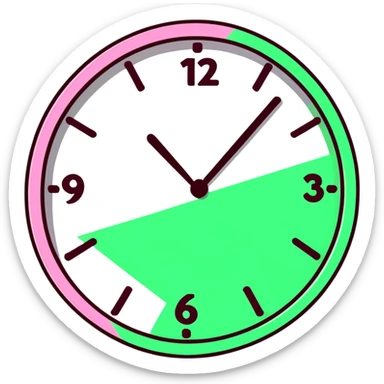 cartoon pink clock with numbers zooming away, energetic sticker