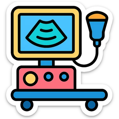 ultrasound machine, color outline icon style, simple and modern look sticker