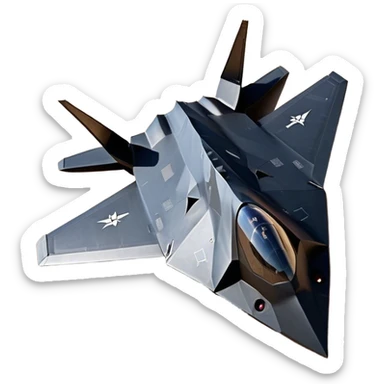 F-117 Nighthawk - Lockheed Martin (Stealth Grey) A futuristic stealth attack aircraft with a distinct faceted, angular design in a stealthy matte grey. Its sharp, jagged edges and unconventional, almost alien-like shape make it look like a shadow cutting through the night sky. The surface should appear non-reflective with subtle panel lines. sticker