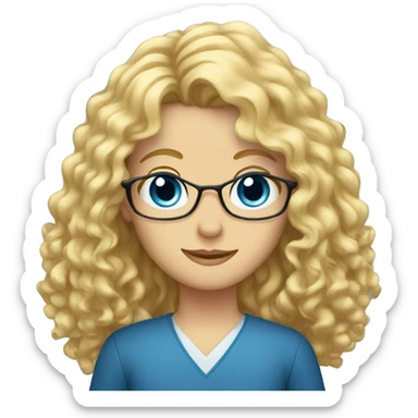 Long hair, curly, blonde, blue eyed, white, teacher sticker