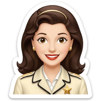 Maxene Andrews from The Andrews Sisters with dark brown hair, ivory outfit sticker