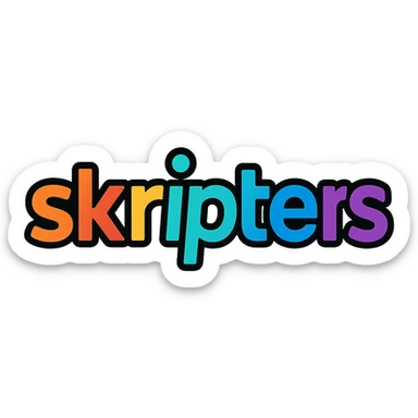 bold, tech-inspired emoji logo featuring the word 'skripters' in a cool, modern font with vibrant colors, playful and creative vibe sticker