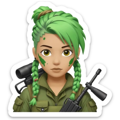 paintball player with geared face braided green hair sticker