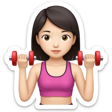 Asian girl exercising with small dumbbells sticker