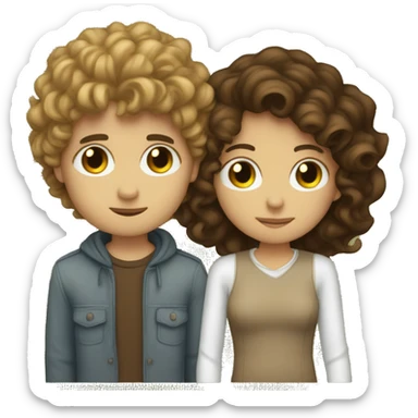 two white people kissing, one is a girl with straight brune hair and the other is a guy with curly brown hair  sticker