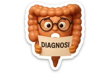 EMOJI STILE IPHONE DI UN INTESTINO CON GLI OCCHIALI CHE LEGGE UN FOGLIO CON LA SCRITTA DIAGNOSI, ESPRESSIONE STUPITA IN VOLTO, IPERREALISTICO 4K sticker