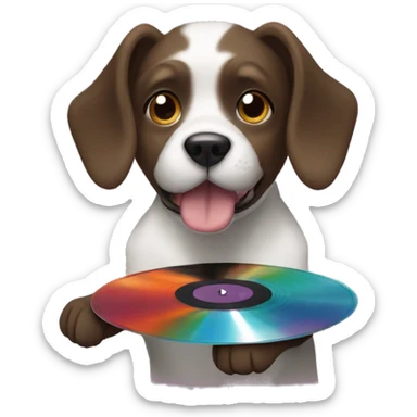 Dog holding a vinyl record  sticker