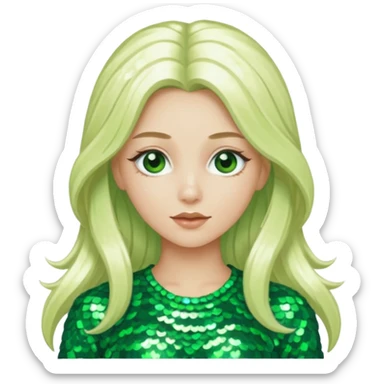 Ozma from the Wizard of Oz with long platinum blonde hair, green sequin outfit sticker