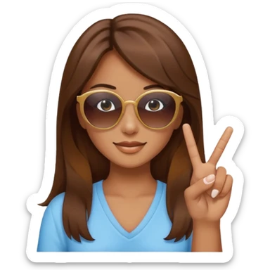 Brown hair girl with sunglasses who makes a peace sign with her fingers sticker