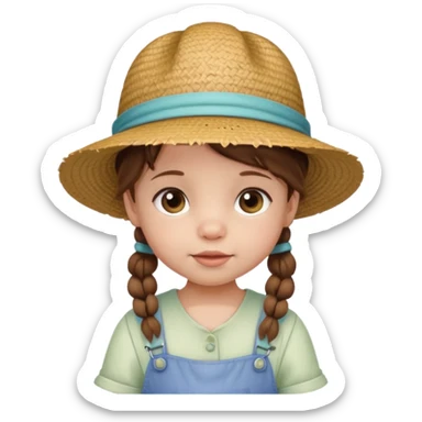 baby girl with brown hair and pigtails with a hat like My Neighbor Totoro movie sticker