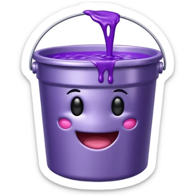 metallic bucket filled with purple slime, happy face only on the slime, plain bucket with no face sticker