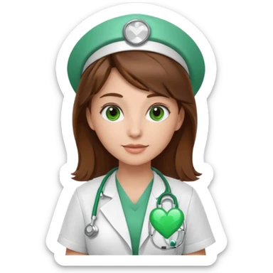 Brown hair Nurse with green heart surround her  sticker