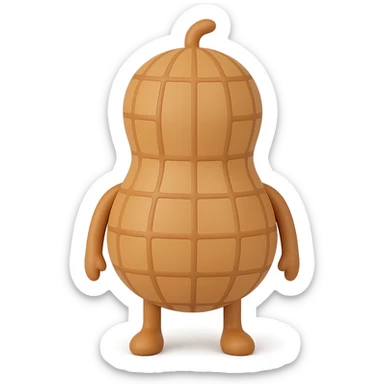 Add tiny arms and legs to the 3D peanut character with a cartoon-style shell, keep it cute and with no facial expression, maintain transparent background. The style should resemble a cute 3D cartoon peanut with a smooth shell texture and no facial features. sticker