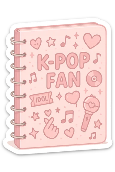 pink kpop fan notebook with doodles, cute and trendy sticker