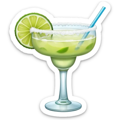 Margarita – glass with salted rim, lime wedge, ice sticker
