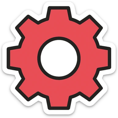 red configuration wheel, simple and clear, like a settings gear sticker