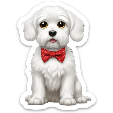 white maltese dog wearing a red with white polka dots tie sticker