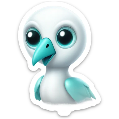 White alien bird with 6 teal dots on back and metal head sticker
