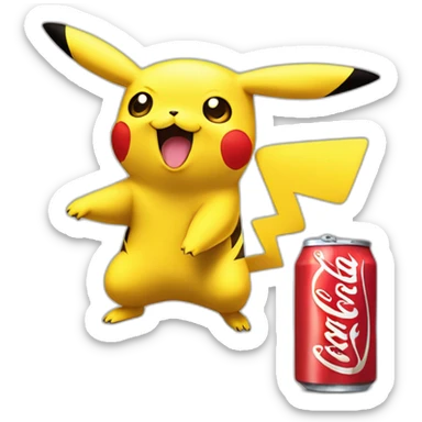 Pikachu en train de boire une bouteille de coca sticker
