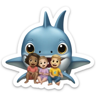 Baby shark with little kids sticker