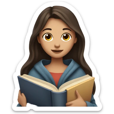 beautiful brunette girl hugging a book under a blanket sticker