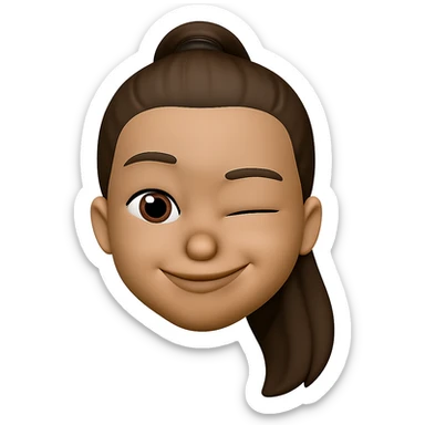 Create an emoji style head of this person with a winking expression, transparent background. The style should resemble apple style emojis with concise details. sticker