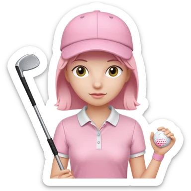 person with light pink outfit and golf club sticker