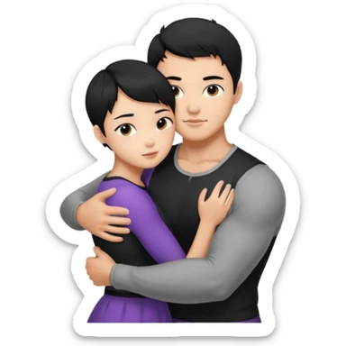 buff korean Man black hair hugging girl with black pixie cut  sticker