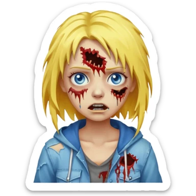zombie girl yellow hair and blue eyes pixeled light skin sticker