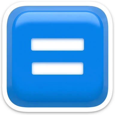 "3D premium,3D rounded-square icon in strong bleu with a beveled edge, bold serif white letter '='centered, strong specular highlights, inner glow, 1024x1024, png" sticker