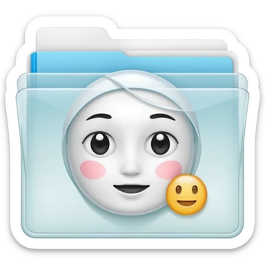 A simple icon of a transparent white plastic folder, minimal and clean, with rounded corners, subtle translucency, soft shading, and a small self-care, skincare, routine documents symbol on the front sticker